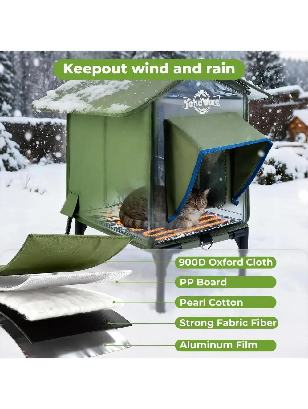 Outdoor Cat House Heated Cat House for Outside with Elevated Base